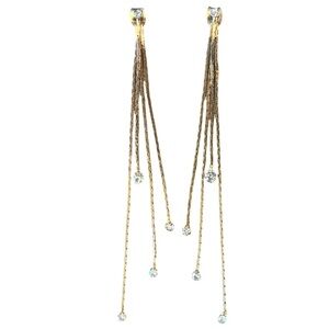 Gold Crystal Long Dangle Earrings